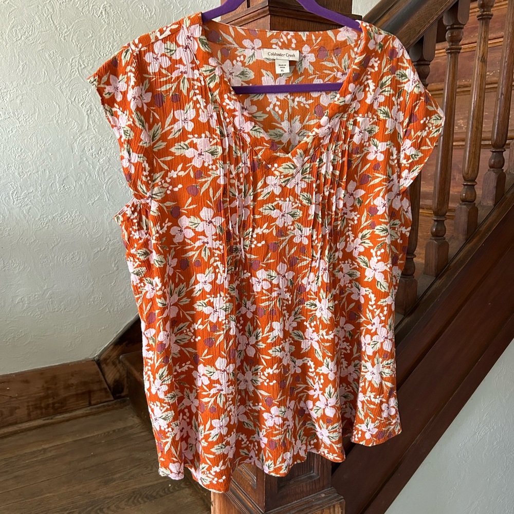 Coldwater Creek orange print top size xl